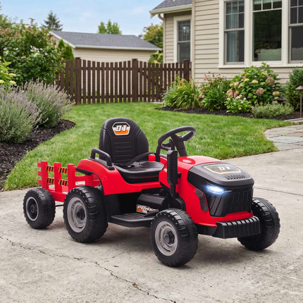 Dětský elektrický traktor 12V s dálkovým ovládáním, vlečka, červená