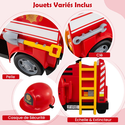 Kids 12V Ride-On Fire Truck, Lights, Sounds, Helmet