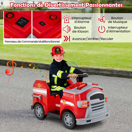 Kids 12V Ride-On Fire Truck, Lights, Sounds, Helmet