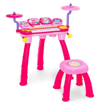 Dětský keyboard s 24 klávesami a bicí, mikrofon, MP3, stolička