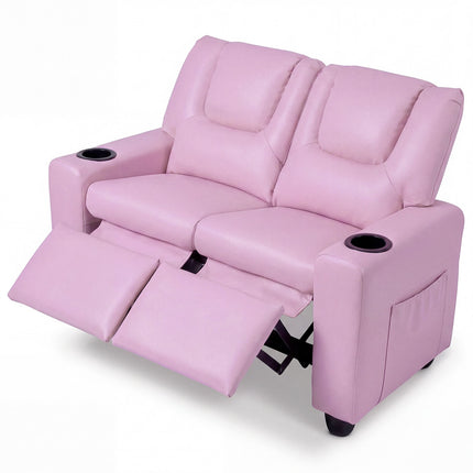 Kids 2-Seater Recliner Sofa with Cup Holders – Pink