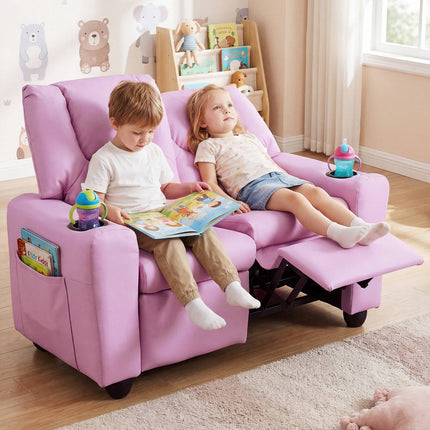Kids 2-Seater Recliner Sofa with Cup Holders – Pink