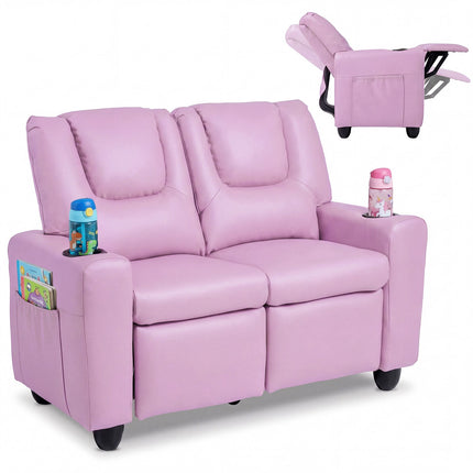 Kids 2-Seater Recliner Sofa with Cup Holders – Pink