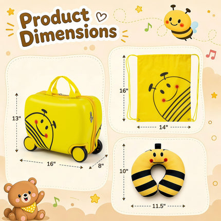 Kids 3-Piece Yellow Luggage Set with Backpack & Headrest