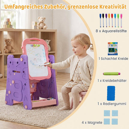 Kids 3-in-1 Art Easel with Magnetic Board – Pink