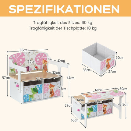 Dětský stolek a židle 3v1 s úložnými boxy, bílá