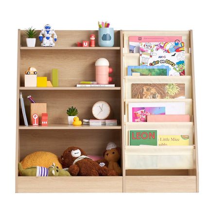 Kids 4-Tier Wooden Sling Bookshelf, 10 Compartments