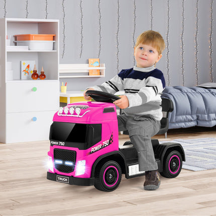 Kids 6V Electric Ride-On Truck, Adjustable Seat, Pink