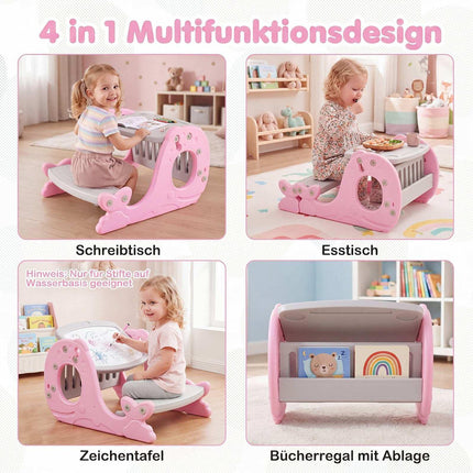 Kids Activity Table with Bench & Adjustable Easel - Pink