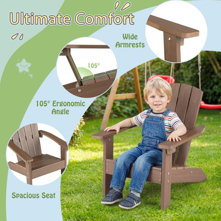 Kids Adirondack Chair, All-Weather HIPS, High Back, Brown