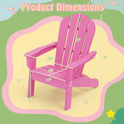 Kids Adirondack Chair, High Back, All-Weather HIPS, Pink