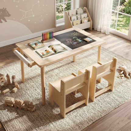 Kids Adjustable Activity Table & Chair Set, Natural Wood