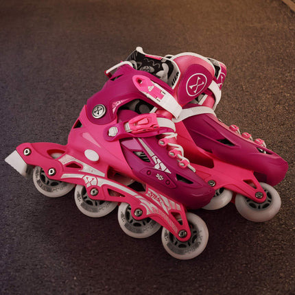 Kids Adjustable Inline Skates, Pink, Size 31–34