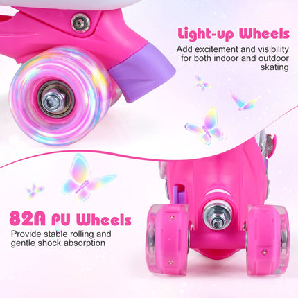 Kids Adjustable Roller Skates, Light-Up Wheels, Pink