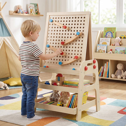 Kids Art Easel with Magnetic Whiteboard & Marble Run Game