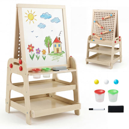 Kids Art Easel with Magnetic Whiteboard & Marble Run Game