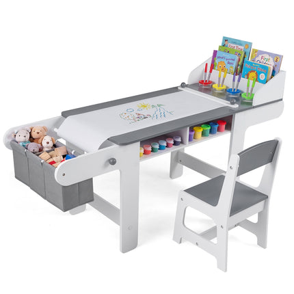 Kids Art Table & Chair Set with Paper Roll, Gray