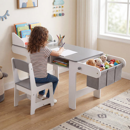 Kids Art Table & Chair Set with Paper Roll, Gray