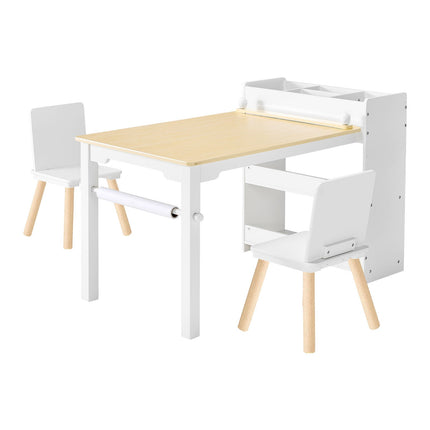 Kids Art Table and 2 Chairs with Storage Cabinet, Wood