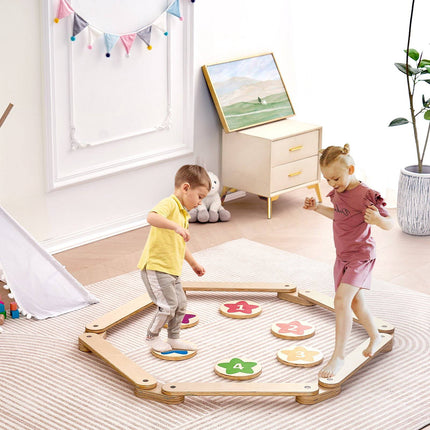 Kids Balance Beam Set, 6-Piece Wooden Montessori Boards