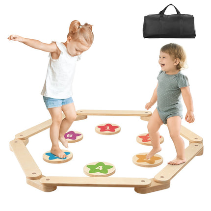 Kids Balance Beam Set, 6-Piece Wooden Montessori Boards