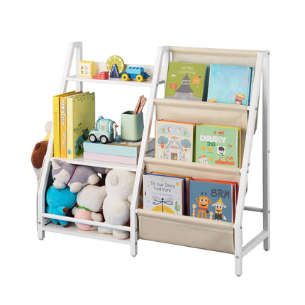Kids Bookshelf, 3-Tier Sling Book Rack, 7 Compartments