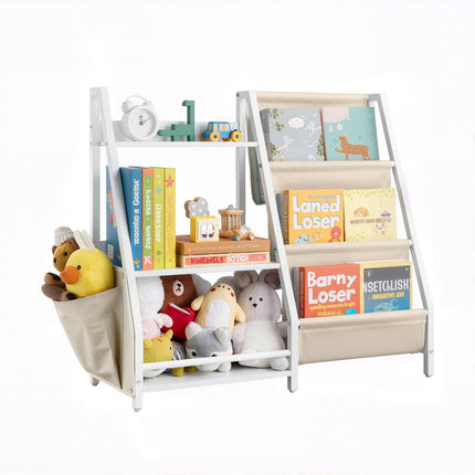Kids Bookshelf, 3-Tier Sling Book Rack, 7 Compartments