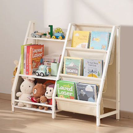 Kids Bookshelf, 3-Tier Sling Book Rack, 7 Compartments