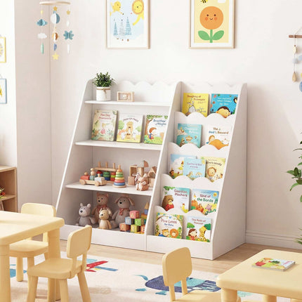 Kids Bookshelf & Toy Organizer with 5 Scalloped Tiers