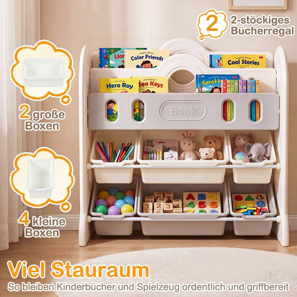 Kids Bookshelf & Toy Organizer with Bins, White/Gray
