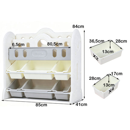 Kids Bookshelf & Toy Organizer with Bins, White/Gray