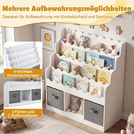 Kids Bookshelf with 2 Fabric Drawers and 4 Shelves
