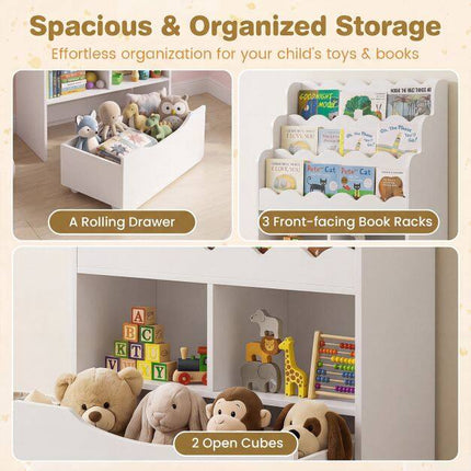 Kids Bookshelf with 5-Tier Storage and Rolling Drawer