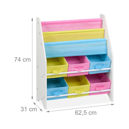 Dětská knihovna se 6 látkovými úložnými boxy