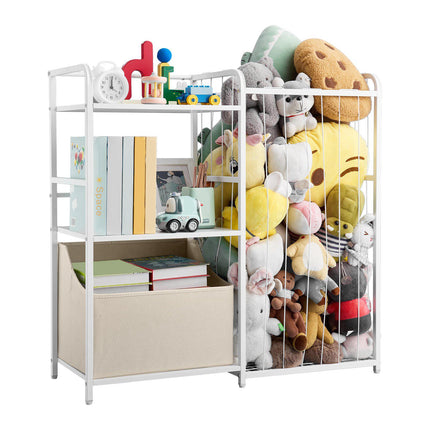 Kids Bookshelf with Fabric Toy Chest, 2-Tier, White