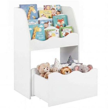 Kids Bookshelf with Rolling Storage Drawer – White