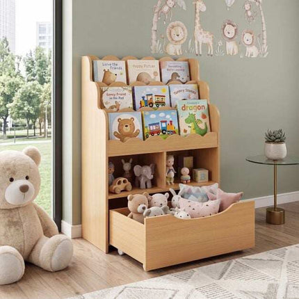 Kids Bookshelf with Toy Storage, 5-Tier Wooden Bookcase