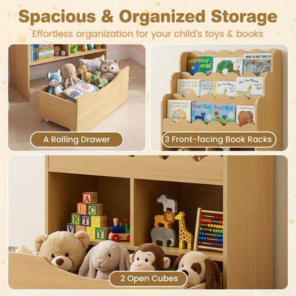 Kids Bookshelf with Toy Storage, 5-Tier Wooden Bookcase