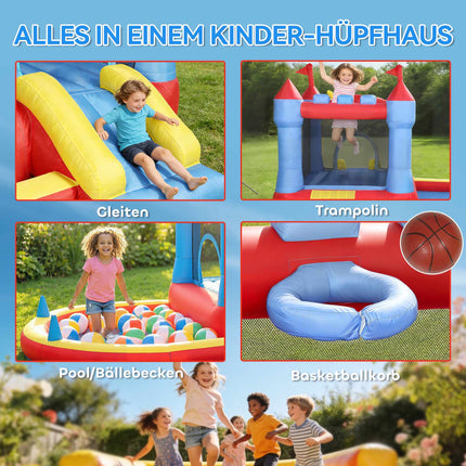 Kids Bounce House with Slide, Pool, Basketball, 350W Blower