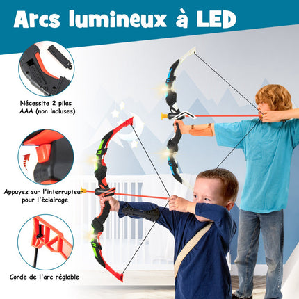 Dětský luk se šípy, 2 ks, LED, 20 přísavných šípů