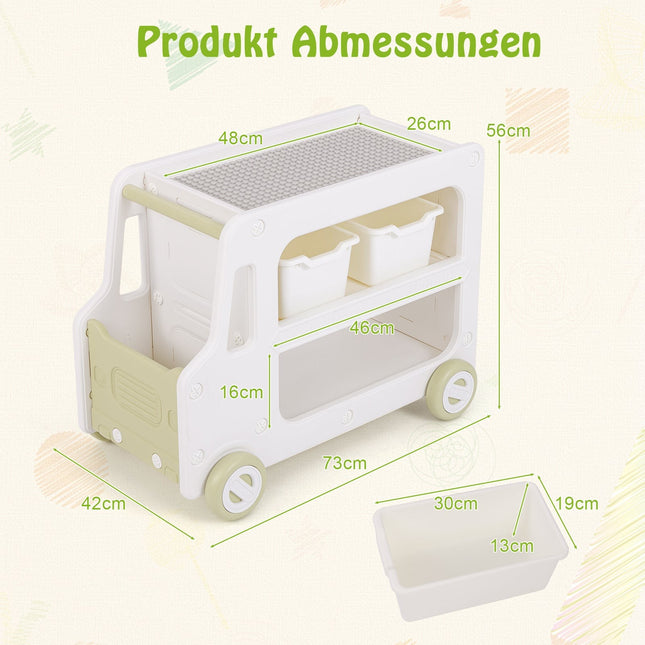 Opbergrek voor kinderen in de vorm van een auto met 2 opbergvakken, wit