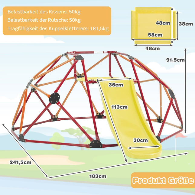 Dětská prolézačka kopule se skluzavkou, nosnost 180kg, oranžová/červená