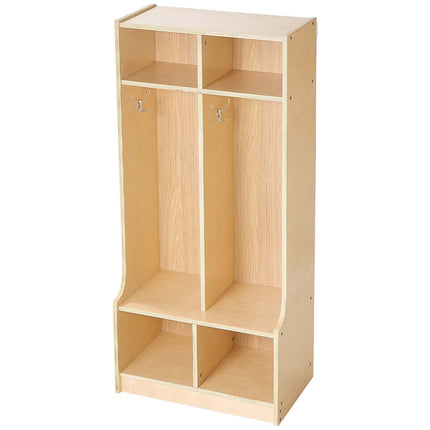 Kids Coat Locker, 2-Section Wooden Cubby, 4 Hooks 4 Cubbies