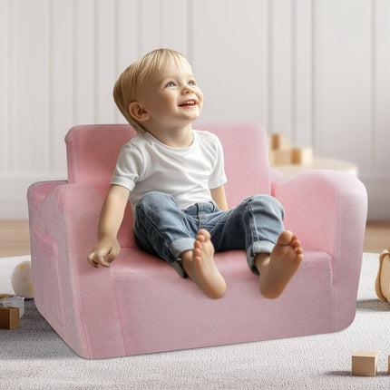 Kids Convertible Sofa Chair, Fold-Out Lounger, Pink