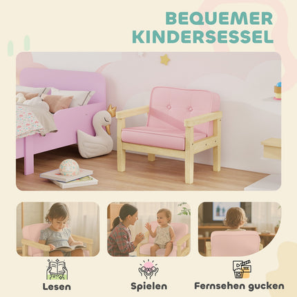 Kids Corduroy Chair, Foam, Wood Legs, 3-8 Years, Pink