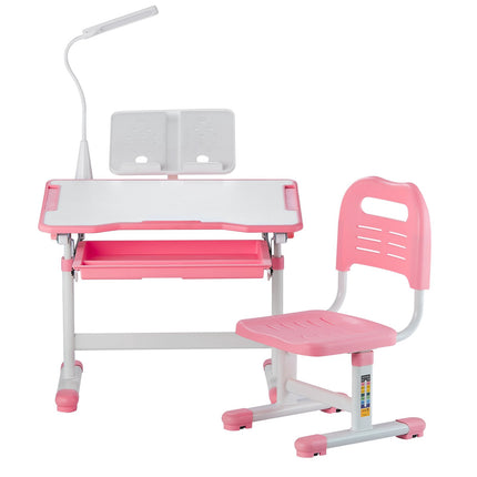 Kids Desk and Chair Set, Height Adjustable, Tilt Top, Pink