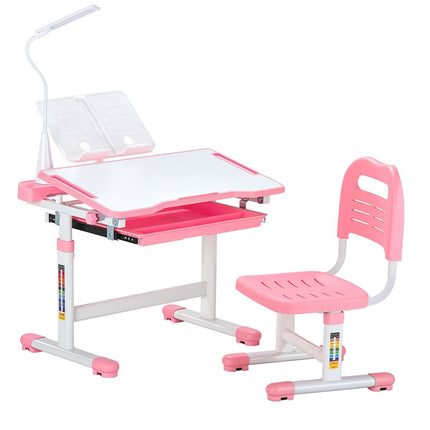 Kids Desk and Chair Set, Height Adjustable, Tilt Top, Pink