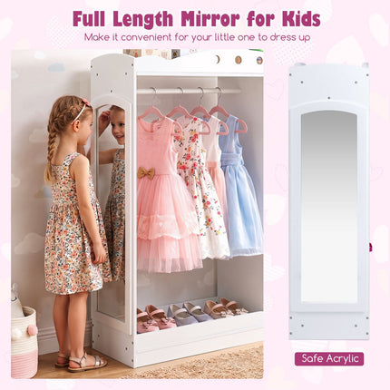 Kids Dress Up Storage with Mirror and Shelves – White