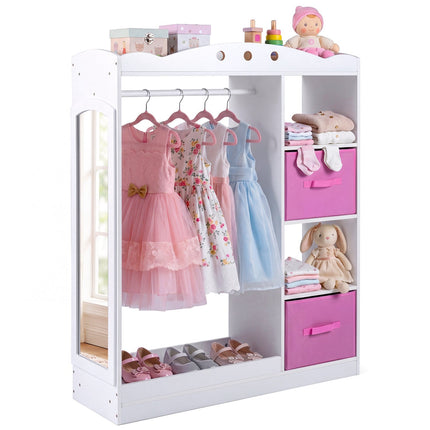 Kids Dress Up Storage with Mirror and Shelves – White