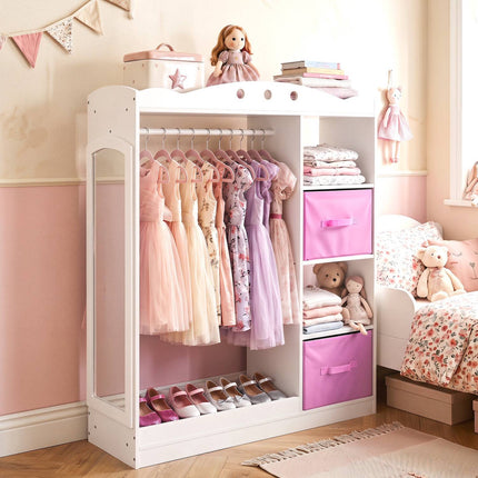 Kids Dress Up Storage with Mirror and Shelves – White